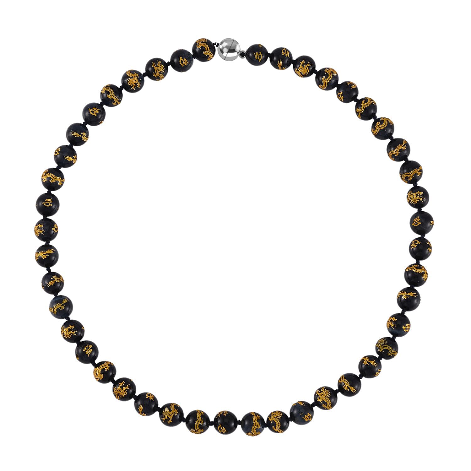 Enhanced Blue Tigers Eye 335.00 ctw Beaded Necklace in Rhodium Over Sterling Silver 20 Inches  