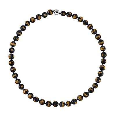 Enhanced Blue Tigers Eye 335.00 ctw Beaded Necklace in Rhodium Over Sterling Silver 20 Inches  