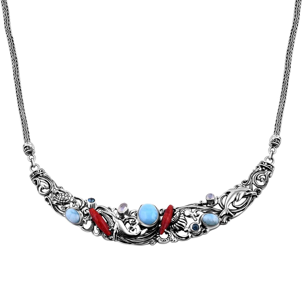 Bali Legacy Larimar and Multi Gemstone Sea Creatures Necklace 18 Inches in Sterling Silver 5.75 ctw image number 0