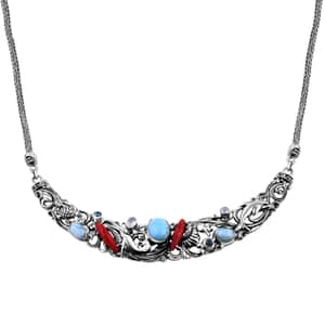 Bali Legacy Larimar and Multi Gemstone Sea Creatures Necklace 18 Inches in Sterling Silver 5.75 ctw