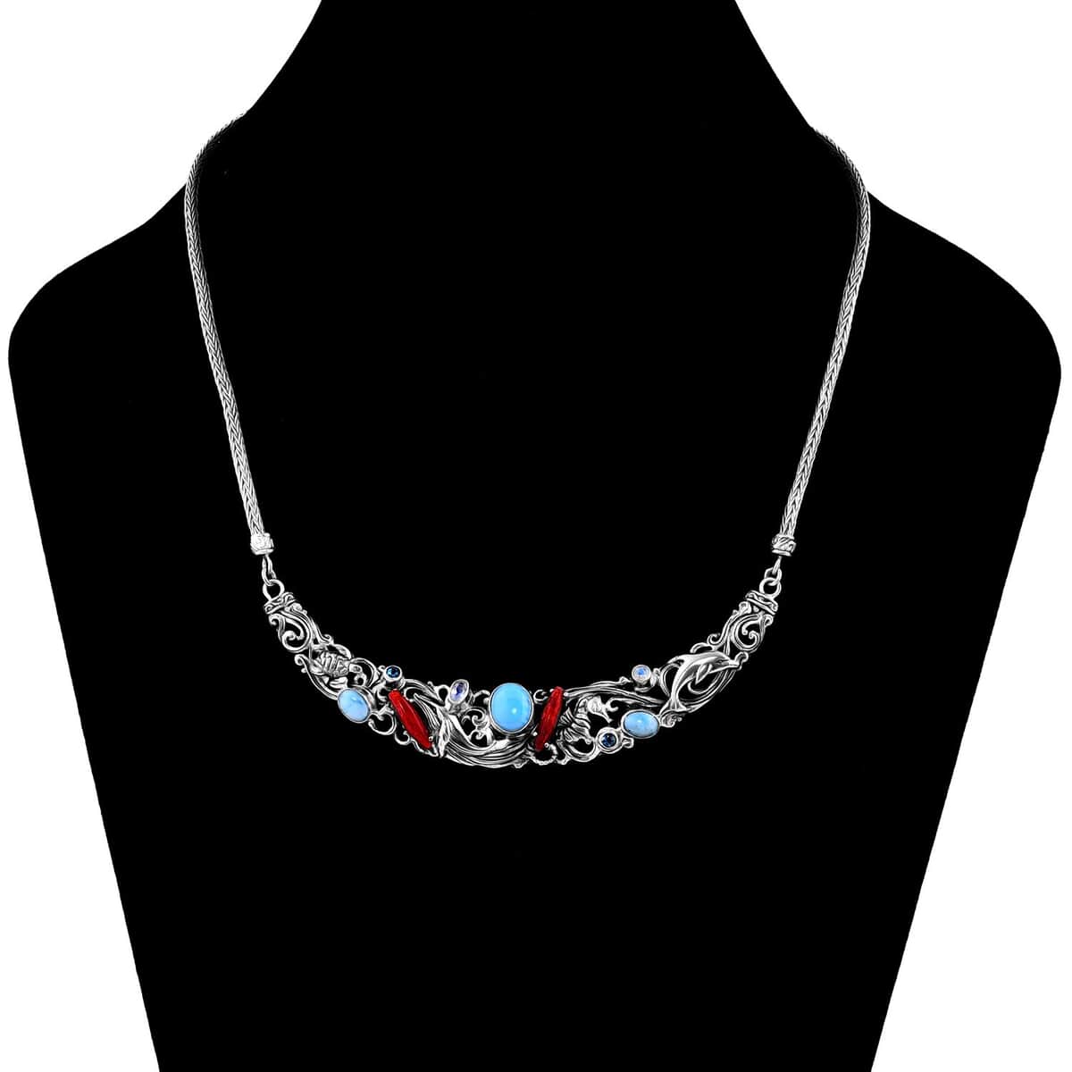 Bali Legacy Larimar and Multi Gemstone Sea Creatures Necklace 18 Inches in Sterling Silver 5.75 ctw image number 2