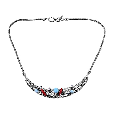 Bali Legacy Larimar and Multi Gemstone Sea Creatures Necklace 18 Inches in Sterling Silver 5.75 ctw
