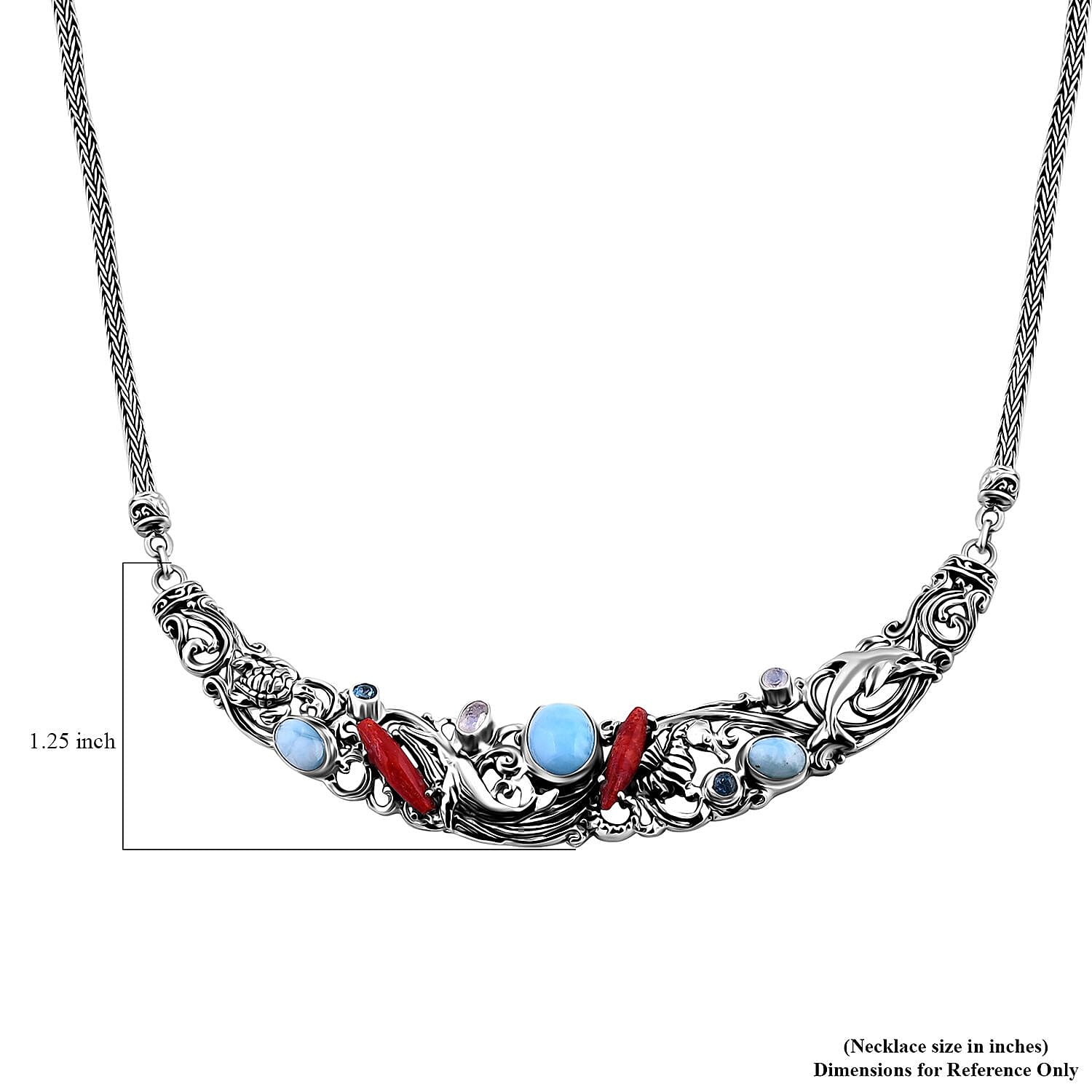 Bali Legacy Larimar and Multi Gemstone Sea Creatures Necklace 18 Inches in Sterling Silver 5.75 ctw