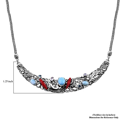 Bali Legacy Larimar and Multi Gemstone Sea Creatures Necklace 18 Inches in Sterling Silver 5.75 ctw