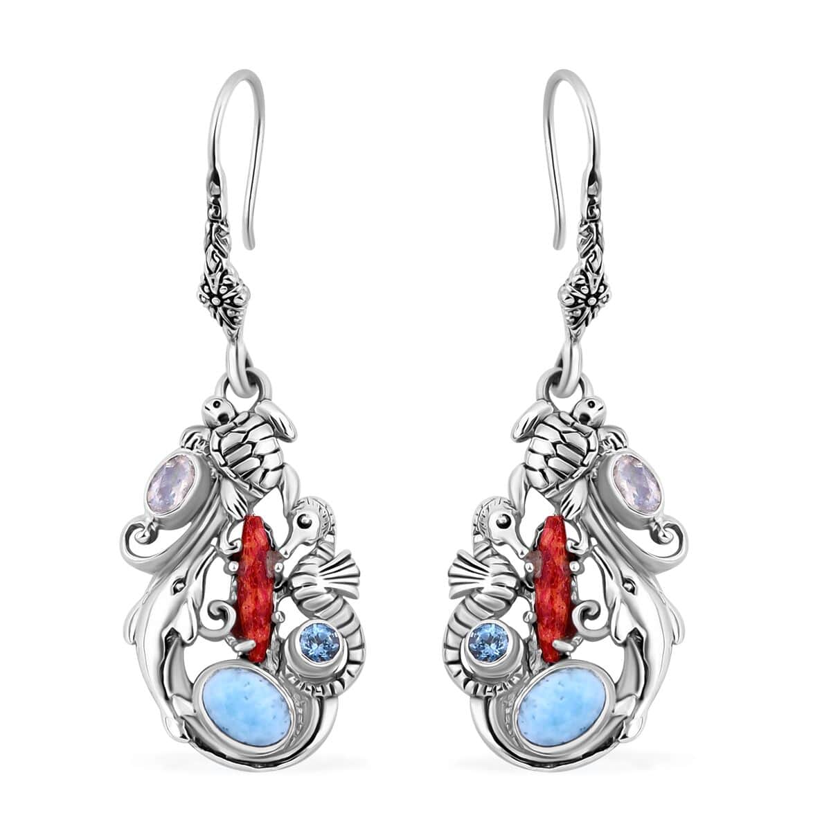 Bali Legacy Larimar and Multi Gemstone Sea Creatures Earrings in Sterling Silver 2.75 ctw image number 0