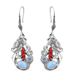 Bali Legacy Larimar and Multi Gemstone Sea Creatures Earrings in Sterling Silver 2.75 ctw