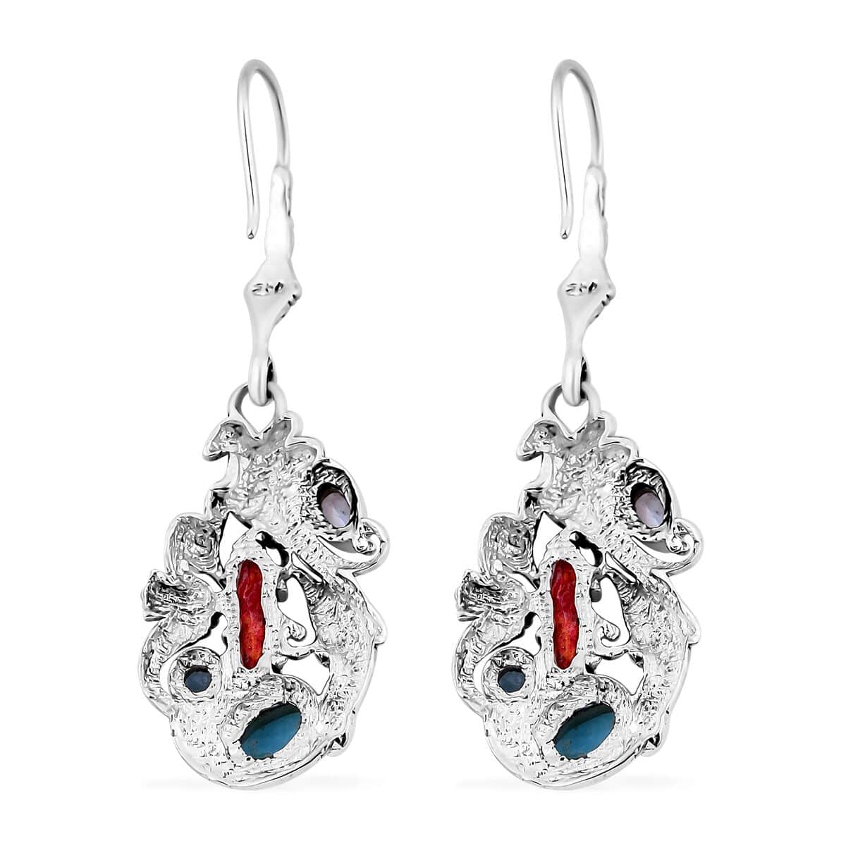 Bali Legacy Larimar and Multi Gemstone Sea Creatures Earrings in Sterling Silver 2.75 ctw image number 3