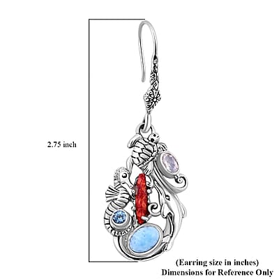 Bali Legacy Larimar and Multi Gemstone Sea Creatures Earrings in Sterling Silver 2.75 ctw