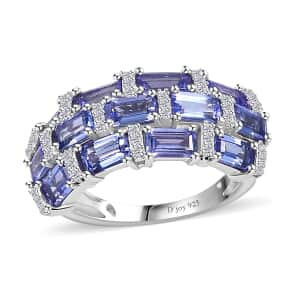 Tanzanite and Moissanite Ring in Platinum Over Sterling Silver (Size 5.0) 4.25 ctw