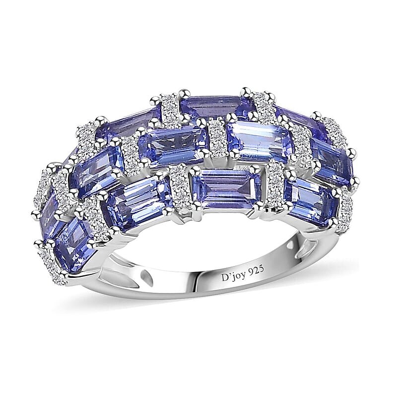 Tanzanite and Moissanite Ring in Platinum Over Sterling Silver (Size 5.0) 4.25 ctw