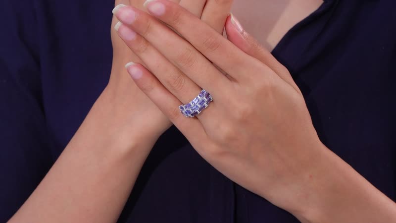 Tanzanite, Moissanite Ring in Platinum Over Sterling Silver (Size 6.0) 3.75 ctw