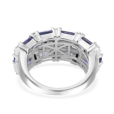 Tanzanite and Moissanite Ring in Platinum Over Sterling Silver (Size 5.0) 4.25 ctw