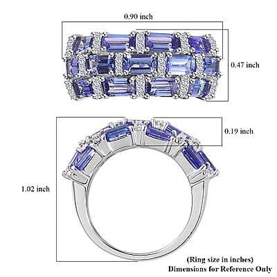 Tanzanite and Moissanite Ring in Platinum Over Sterling Silver (Size 5.0) 4.25 ctw