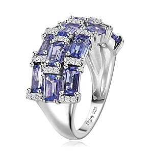 Tanzanite and Moissanite Ring in Platinum Over Sterling Silver (Size 6.0) 4.25 ctw
