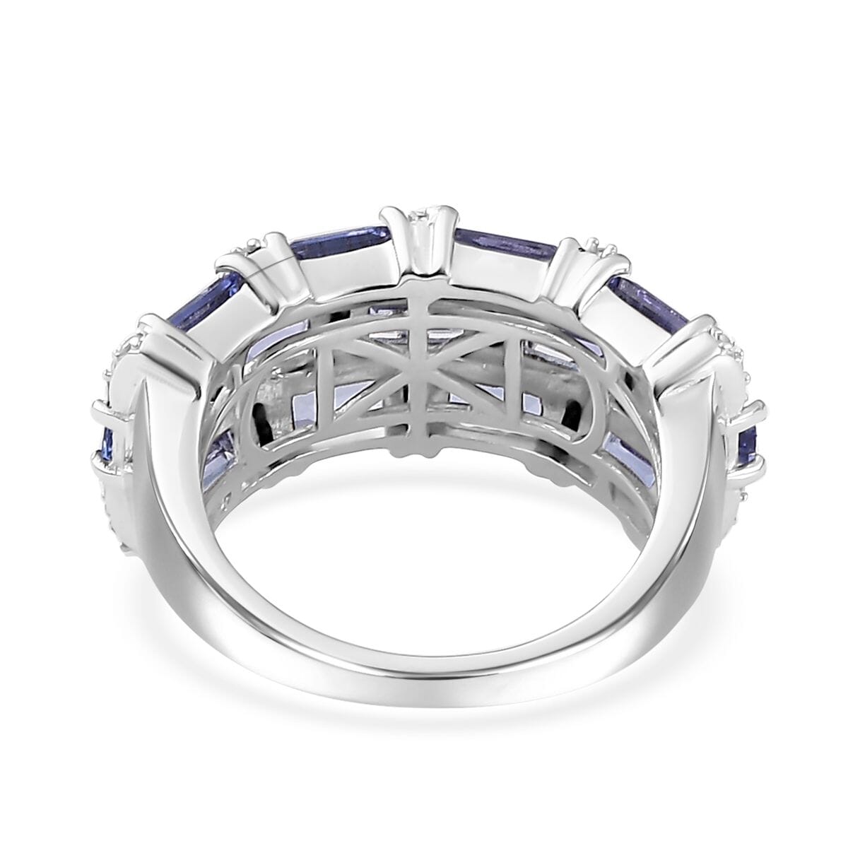 Tanzanite and Moissanite Ring in Platinum Over Sterling Silver (Size 9.0) 4.25 ctw image number 4