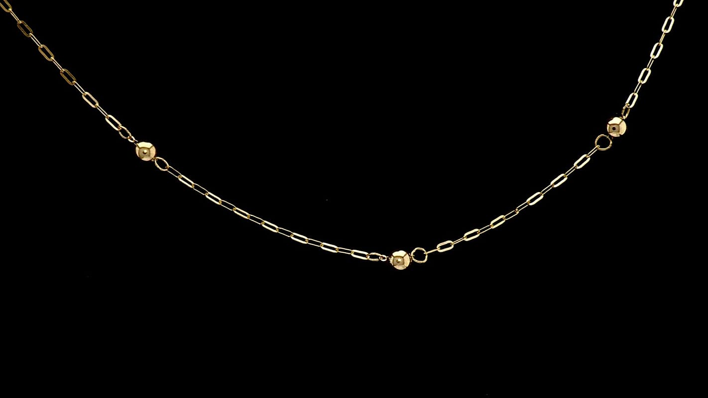 Italian 10K Yellow Gold Beads Station Necklace 18-20 Inches 1.70 Grams