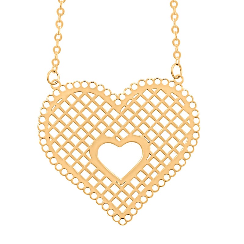 Italian Honeycomb Heart Necklace in 10K Yellow Gold 1.20 Grams 18-20 Inches