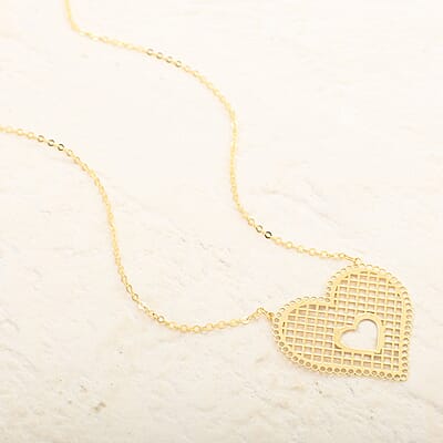 Italian Honeycomb Heart Necklace in 10K Yellow Gold 1.20 Grams 18-20 Inches