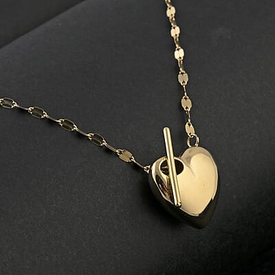 Italian T-Bar Puggy Heart Necklace in 10K Yellow Gold 1.52 Grams 20 Inches