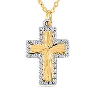 Italian 10K Yellow and White Gold Frame Cross Necklace 18-20 Inches 1.3 Grams