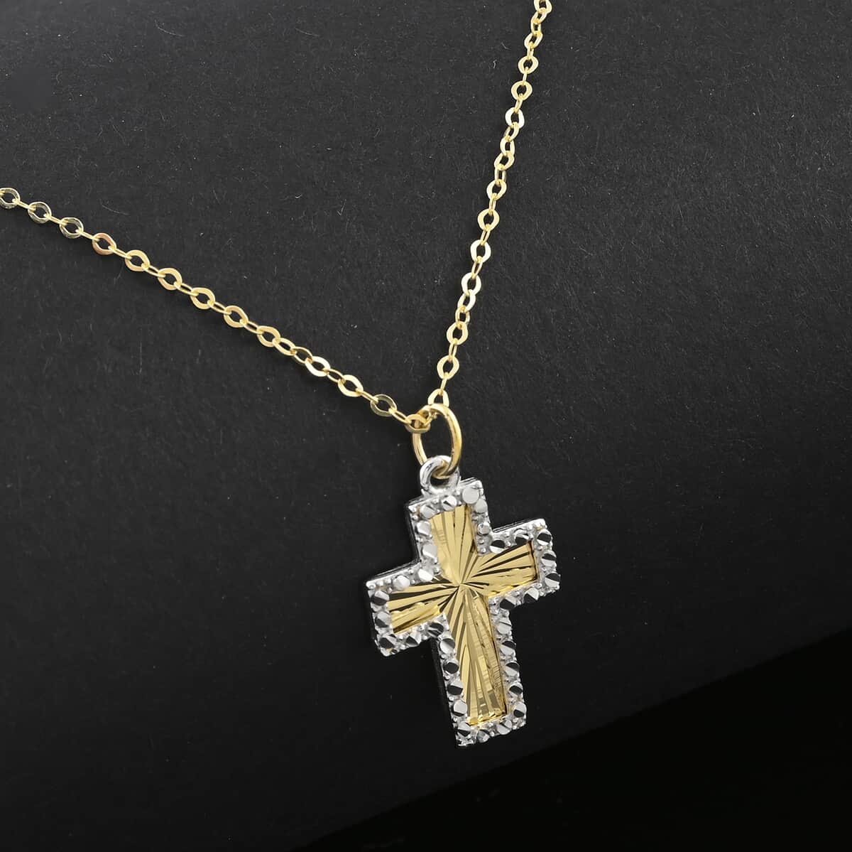 Italian 10K Yellow and White Gold Frame Cross Necklace 18-20 Inches 1.3 Grams image number 1