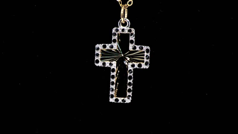 Italian 10K Yellow and White Gold Frame Cross Necklace 18-20 Inches 1.3 Grams