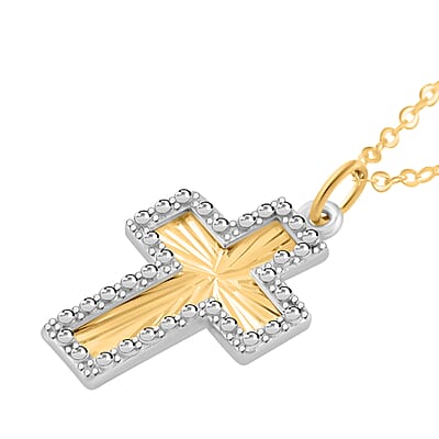 Italian 10K Yellow and White Gold Frame Cross Necklace 18-20 Inches 1.3 Grams