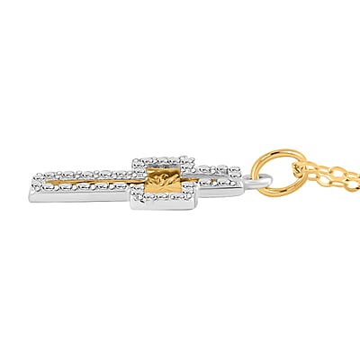 Italian 10K Yellow and White Gold Frame Cross Necklace 18-20 Inches 1.3 Grams