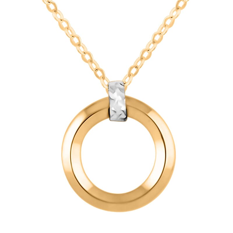 Italian Knife-Edged Circle Necklace in 10K Yellow and White Gold 1.40 Grams 18-20 Inches