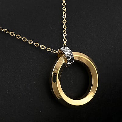 Italian Knife-Edged Circle Necklace in 10K Yellow and White Gold 1.40 Grams 18-20 Inches