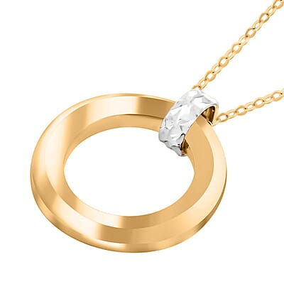 Italian Knife-Edged Circle Necklace in 10K Yellow and White Gold 1.40 Grams 18-20 Inches