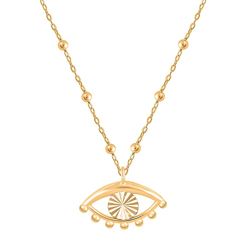 Italian 10K Yellow Gold Evil Eye Beaded Necklace 18-20 Inches 1.50 Grams