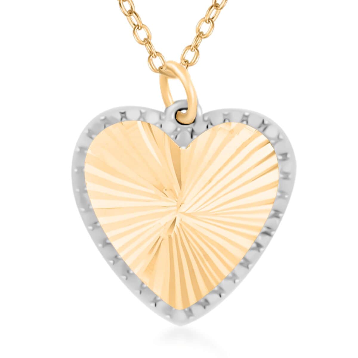 Italian 10K Yellow and White Gold Diamond-Cut Sunburst Heart Necklace 18-20 Inches 1.55 Grams image number 0