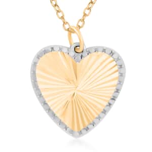 Italian 10K Yellow and White Gold Diamond-Cut Sunburst Heart Necklace 18-20 Inches 1.55 Grams