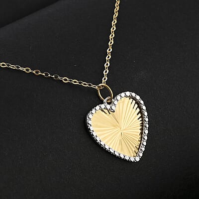 Italian 10K Yellow and White Gold Diamond-Cut Sunburst Heart Necklace 18-20 Inches 1.55 Grams