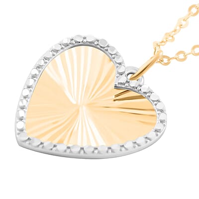 Italian 10K Yellow and White Gold Diamond-Cut Sunburst Heart Necklace 18-20 Inches 1.55 Grams