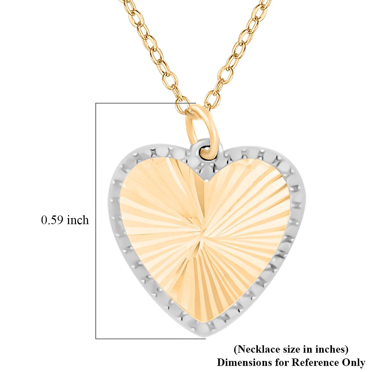 Italian 10K Yellow and White Gold Diamond-Cut Sunburst Heart Necklace 18-20 Inches 1.55 Grams