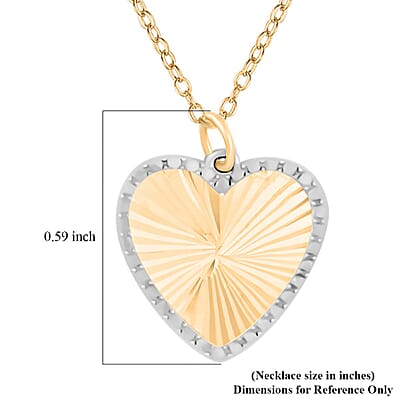 Italian 10K Yellow and White Gold Diamond-Cut Sunburst Heart Necklace 18-20 Inches 1.55 Grams