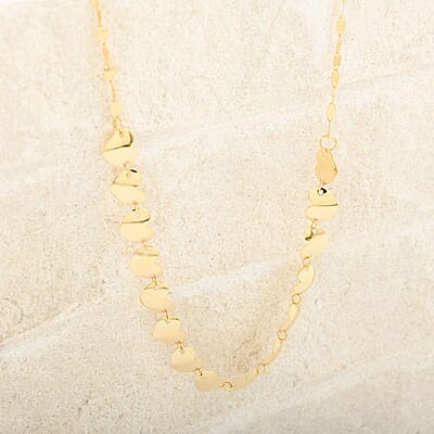 Italian Concave Heart Station Necklace in 10K Yellow Gold 1.50 Grams 18-20 Inches