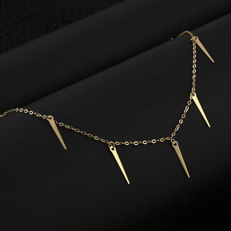 Italian Sword Drop Station Necklace in 10K Yellow Gold 1.16 Grams 18-20 Inches