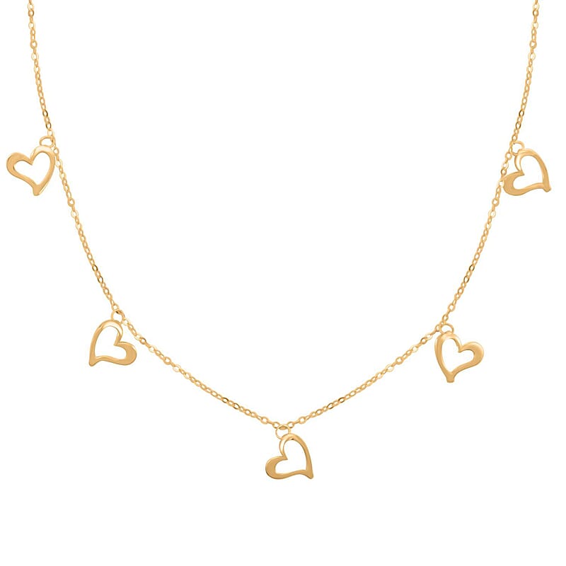 Disegno Cuori Italian 10K Yellow Gold Station Necklace 18-20 Inches 1.20 Grams
