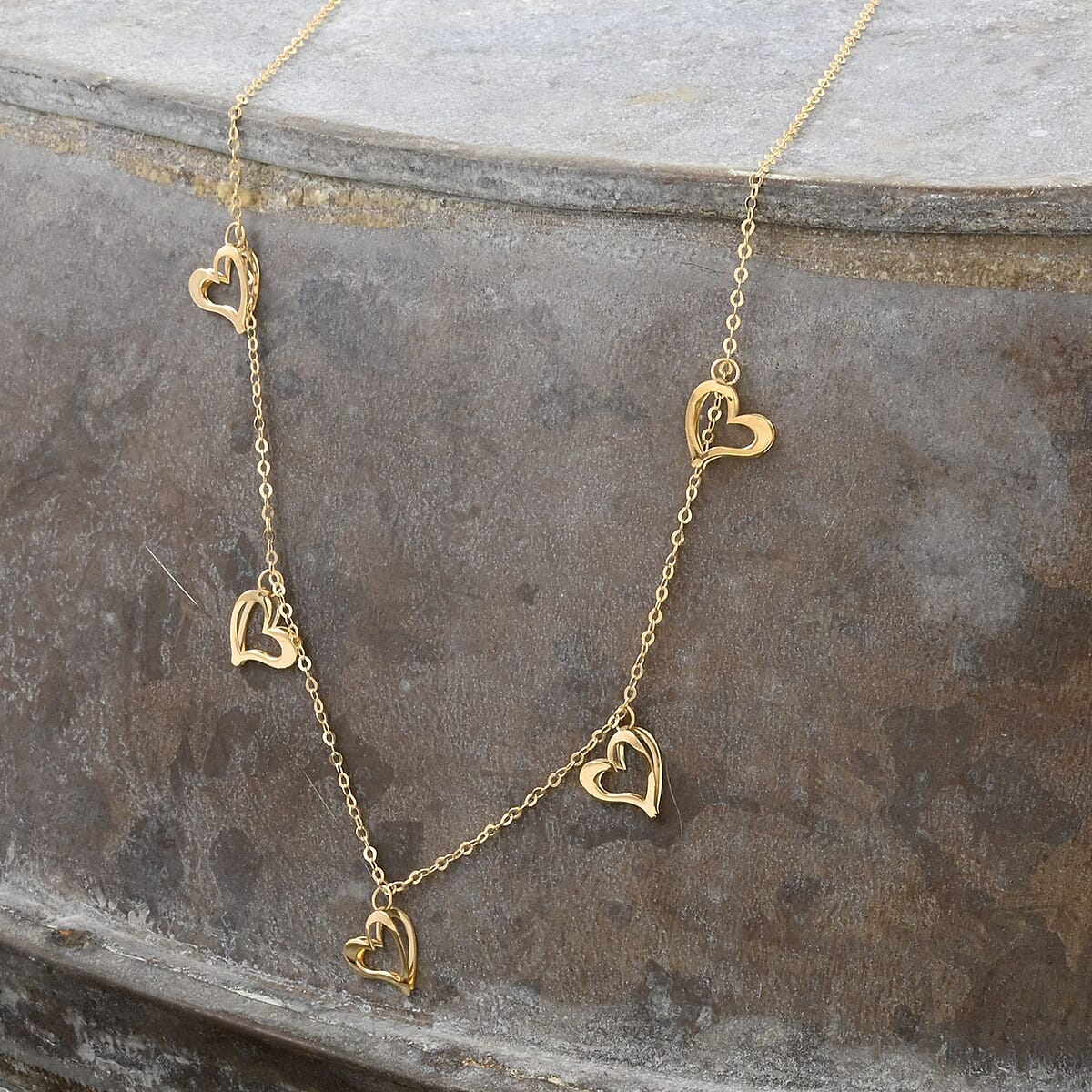 Disegno Cuori Italian 10K Yellow Gold Station Necklace 18-20 Inches 1.20 Grams image number 1