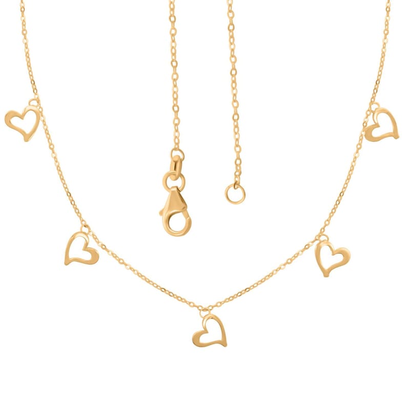 Disegno Cuori Italian 10K Yellow Gold Station Necklace 18-20 Inches 1.20 Grams