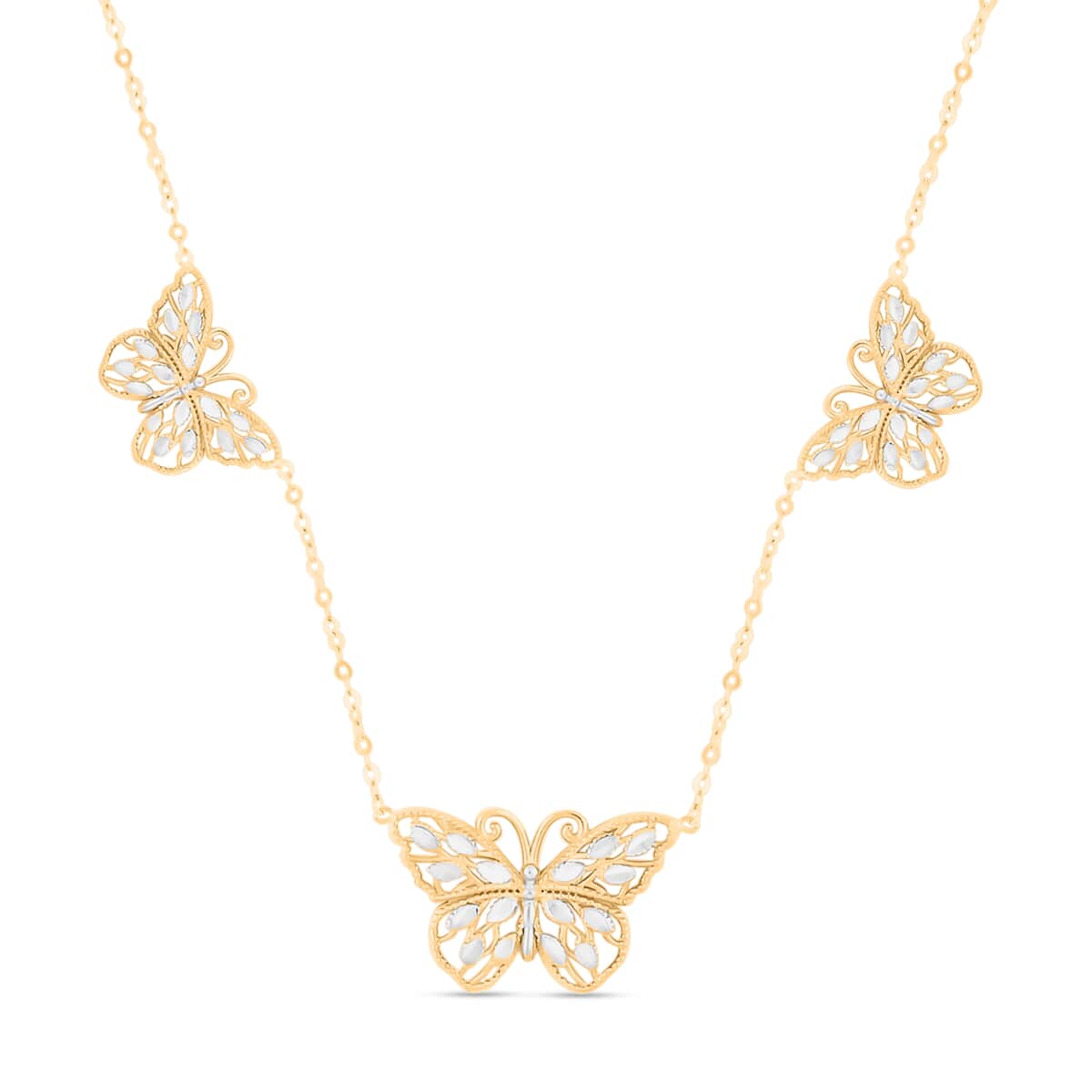 Italian 10K Yellow and White Gold Butterfly Station Necklace 18-20 Inches 2 Grams image number 0