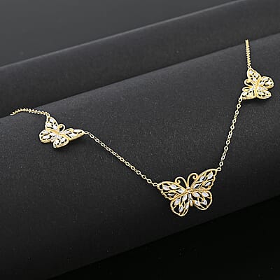 Italian 10K Yellow and White Gold Butterfly Station Necklace 18-20 Inches 2 Grams