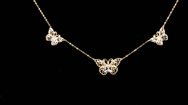 Italian 10K Yellow and White Gold Butterfly Station Necklace 18-20 Inches 2 Grams