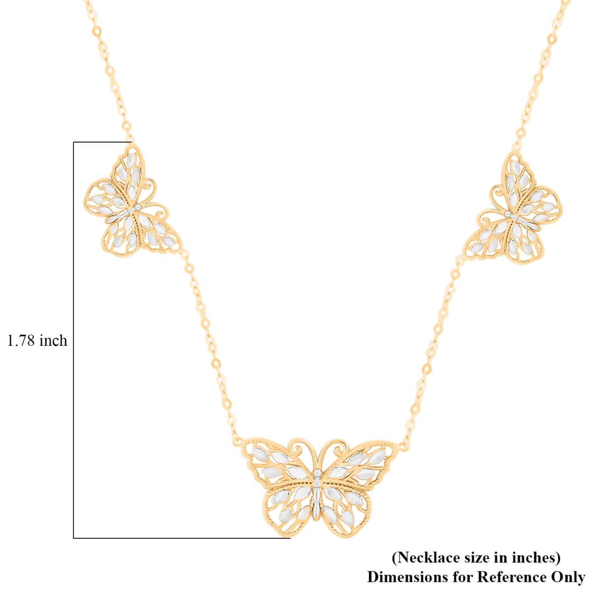 Italian 10K Yellow and White Gold Butterfly Station Necklace 18-20 Inches 2 Grams image number 4