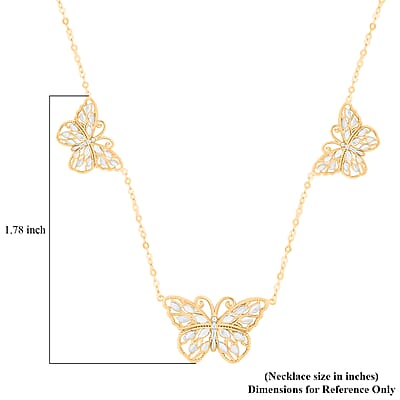 Italian 10K Yellow and White Gold Butterfly Station Necklace 18-20 Inches 2 Grams