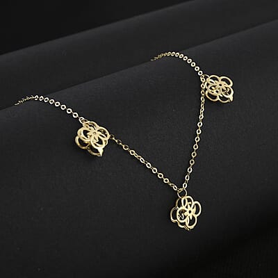 Quadrifoglio Italian 10K Yellow Gold Station Necklace 18-20 Inches 1.30 Grams