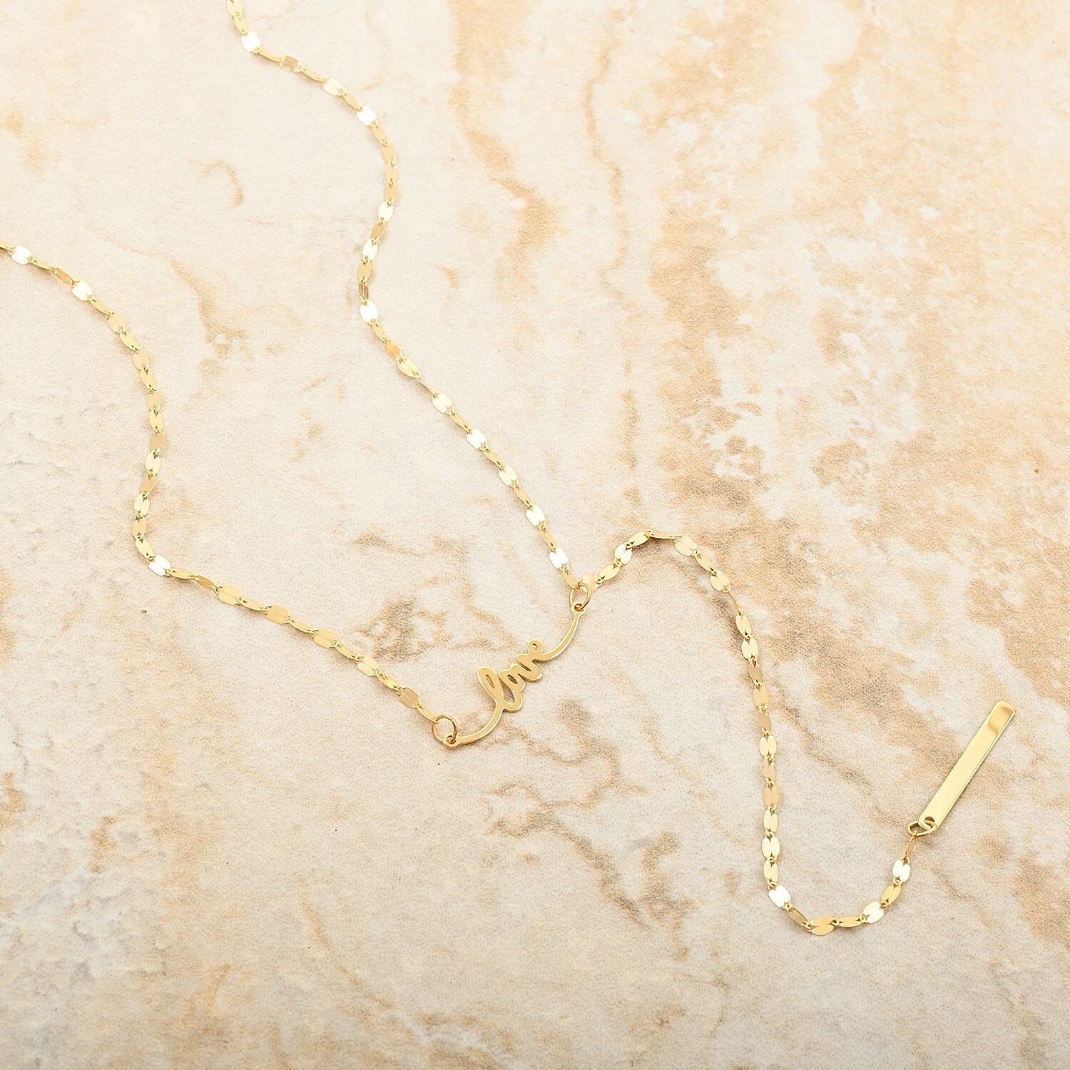Italian Love Lariat Mirror Necklace in 10K Yellow Gold 1.30 Grams 18-20 Inches